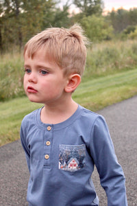Snowy Village Henley Tee LONG Sleeve
