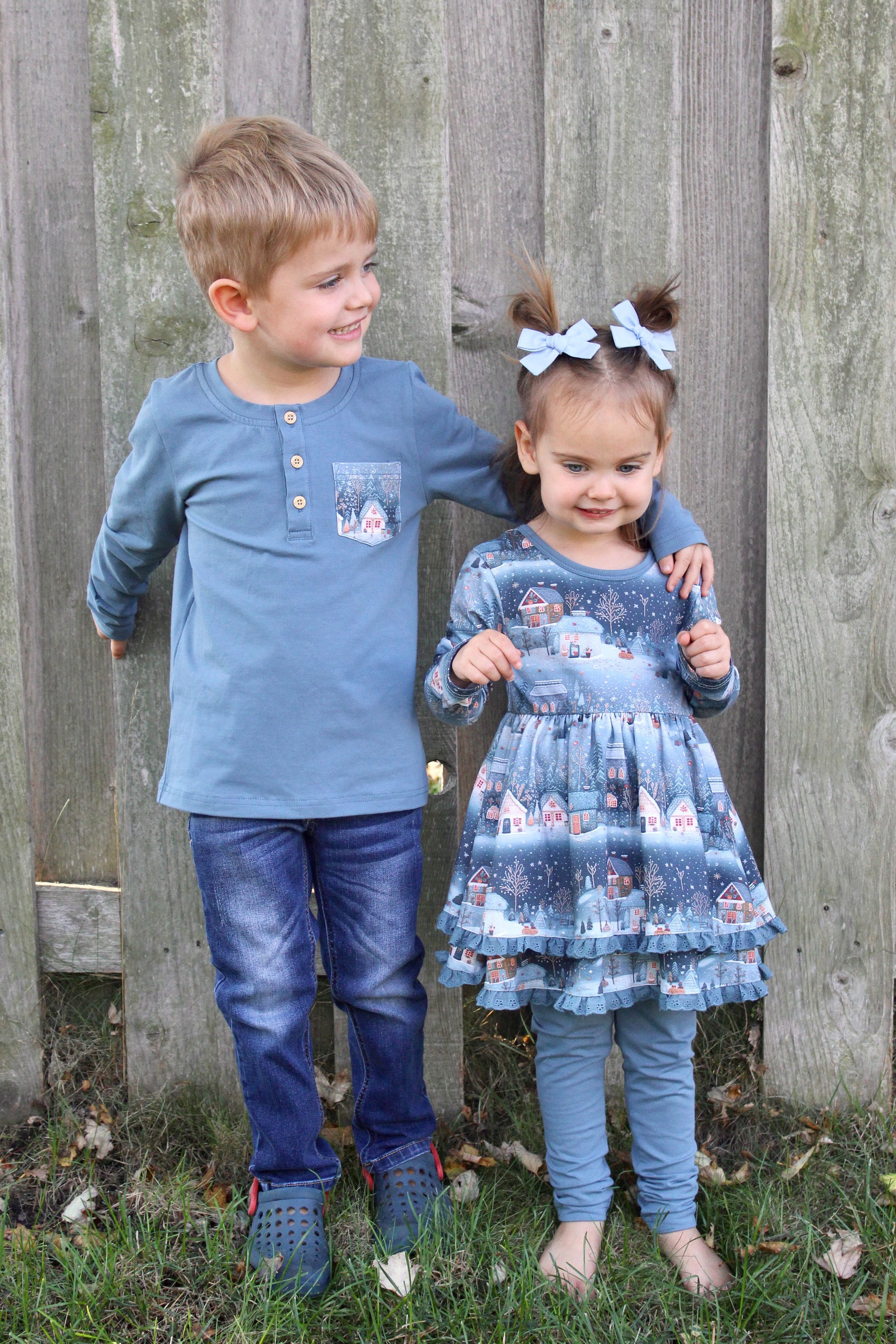 Snowy Village Henley Tee LONG Sleeve