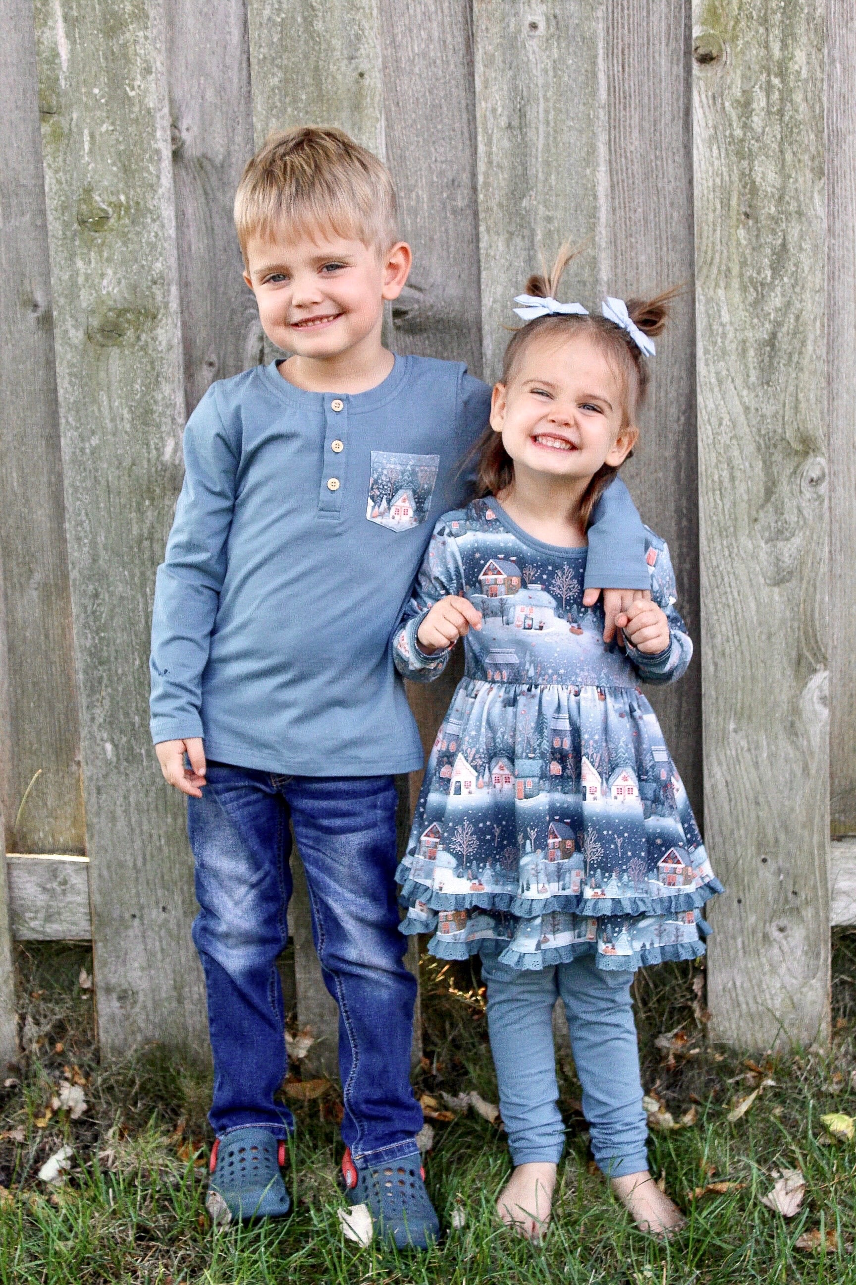 Snowy Village Henley Tee LONG Sleeve