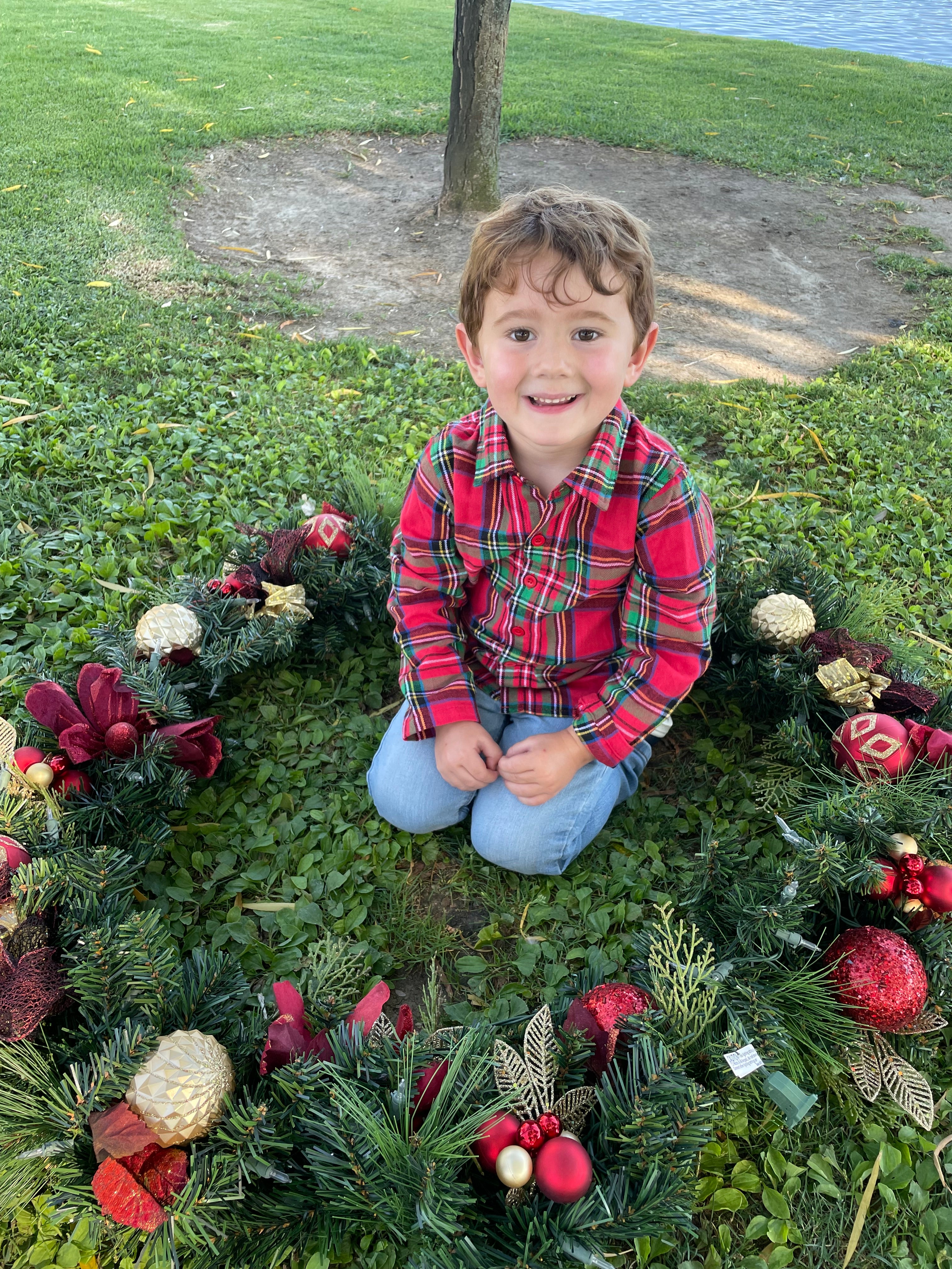Jingle Bell Plaid Long Sleeve Button-Up