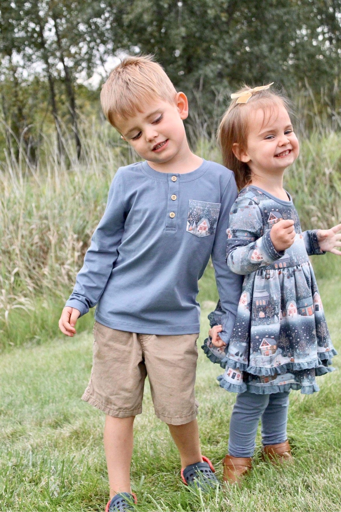 Snowy Village Henley Tee LONG Sleeve