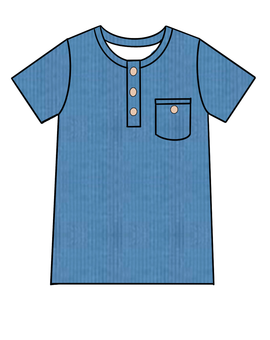 Blue Ribbed Henley (Thin Ribbed)