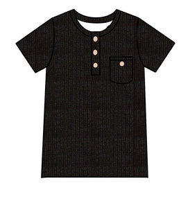 Black Ribbed Henley (Thin Ribbed)