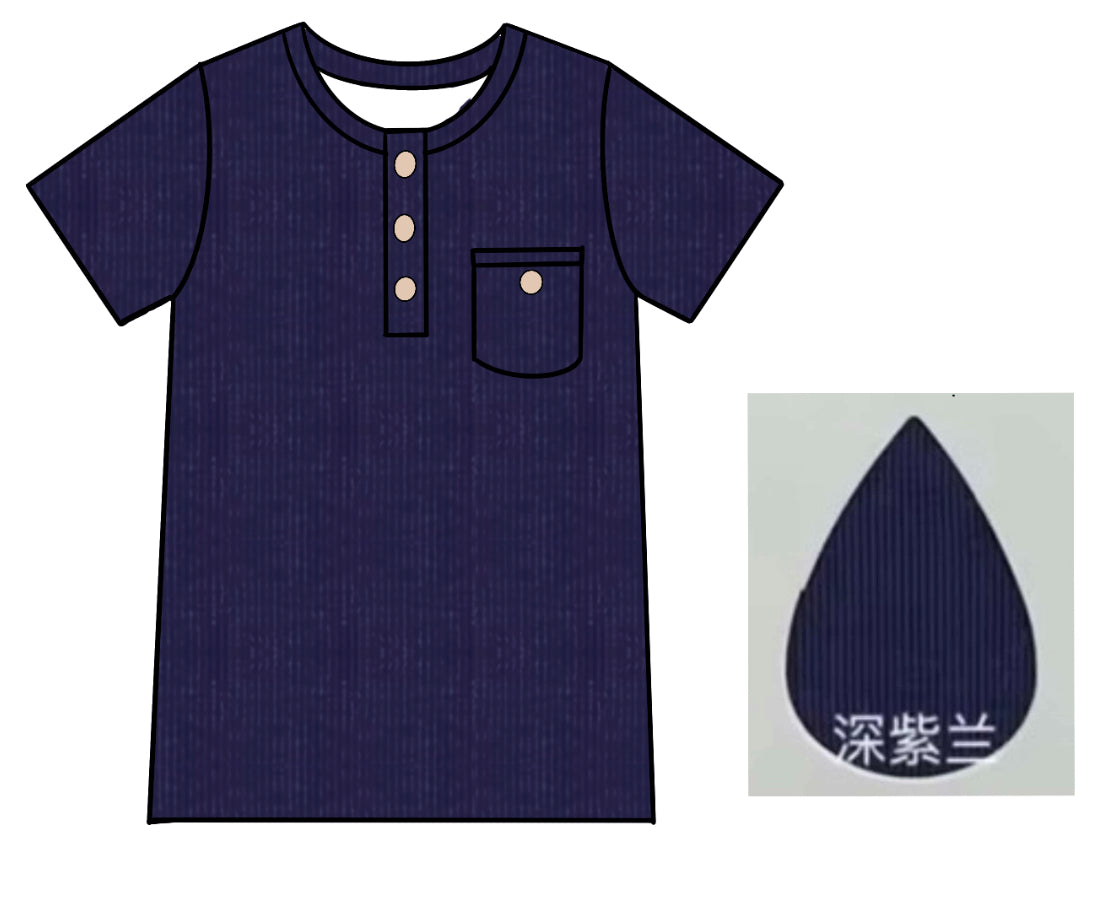 Navy Ribbed Henley (Thin Ribbed)