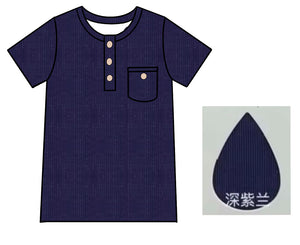 Navy Ribbed Henley (Thin Ribbed)