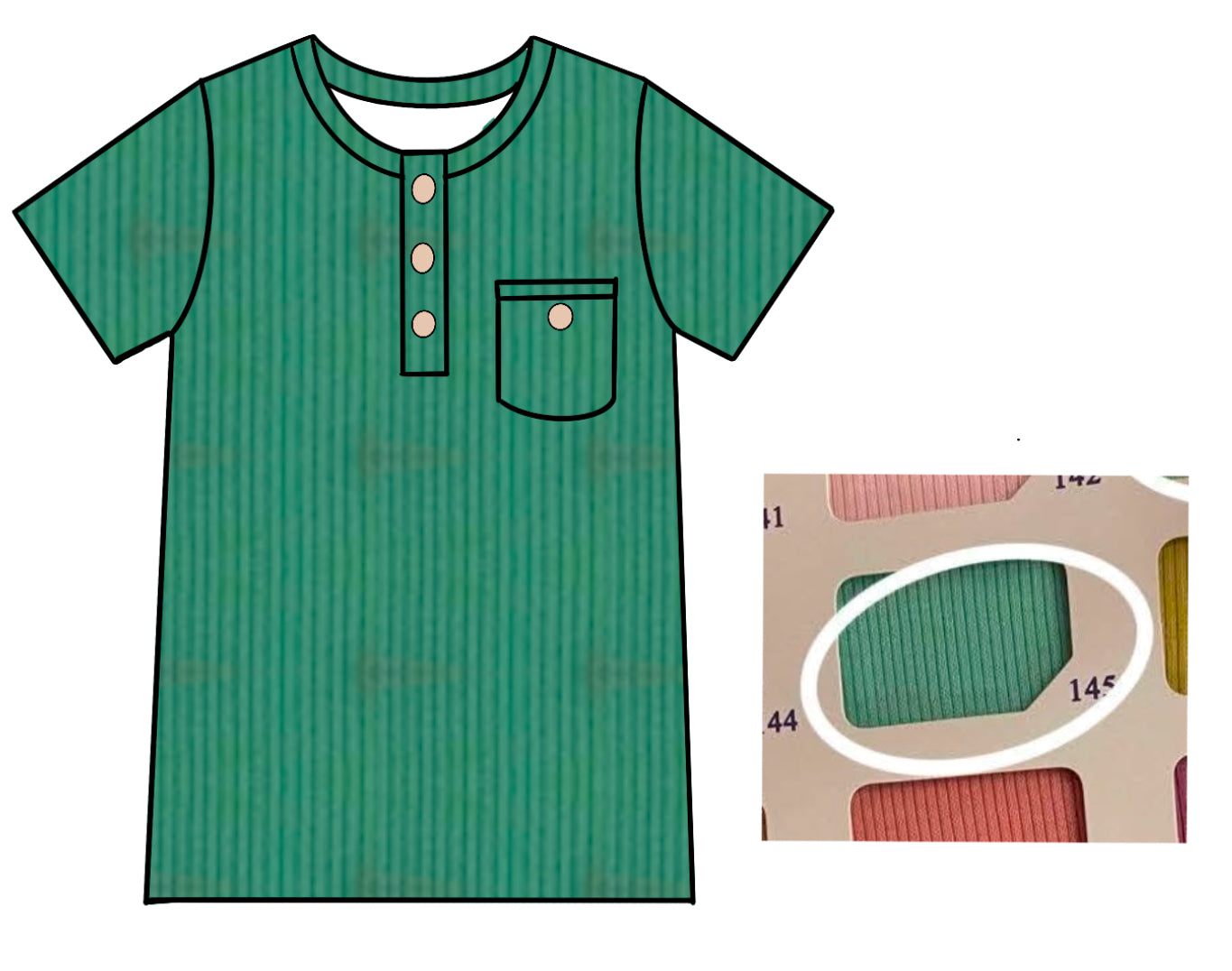 Mint Green Ribbed Henley (Medium Ribbed)