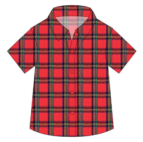 Jingle Bell Plaid Short Sleeve Button-Up