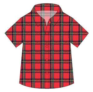 Jingle Bell Plaid Short Sleeve Button-Up